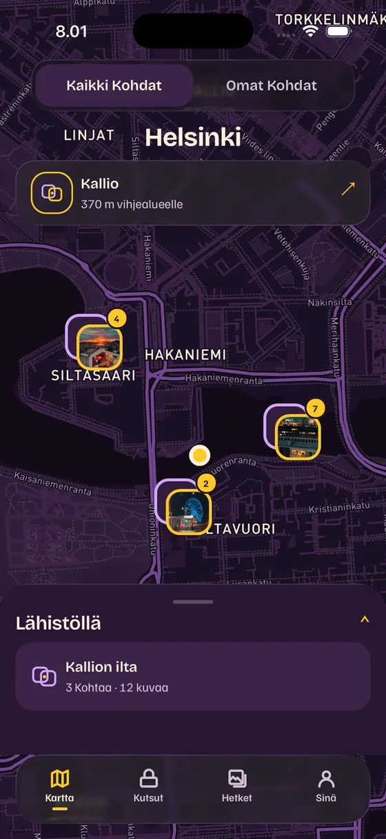 Kohdan karttanäkymä Kurvin ympäriltä